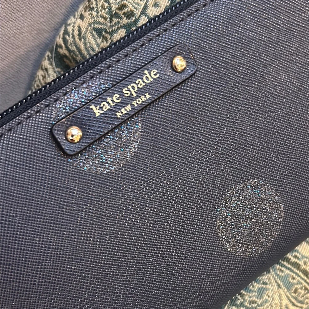 Kate Spade Midnight Blue Wallet with Glitter Polka Dot Accents